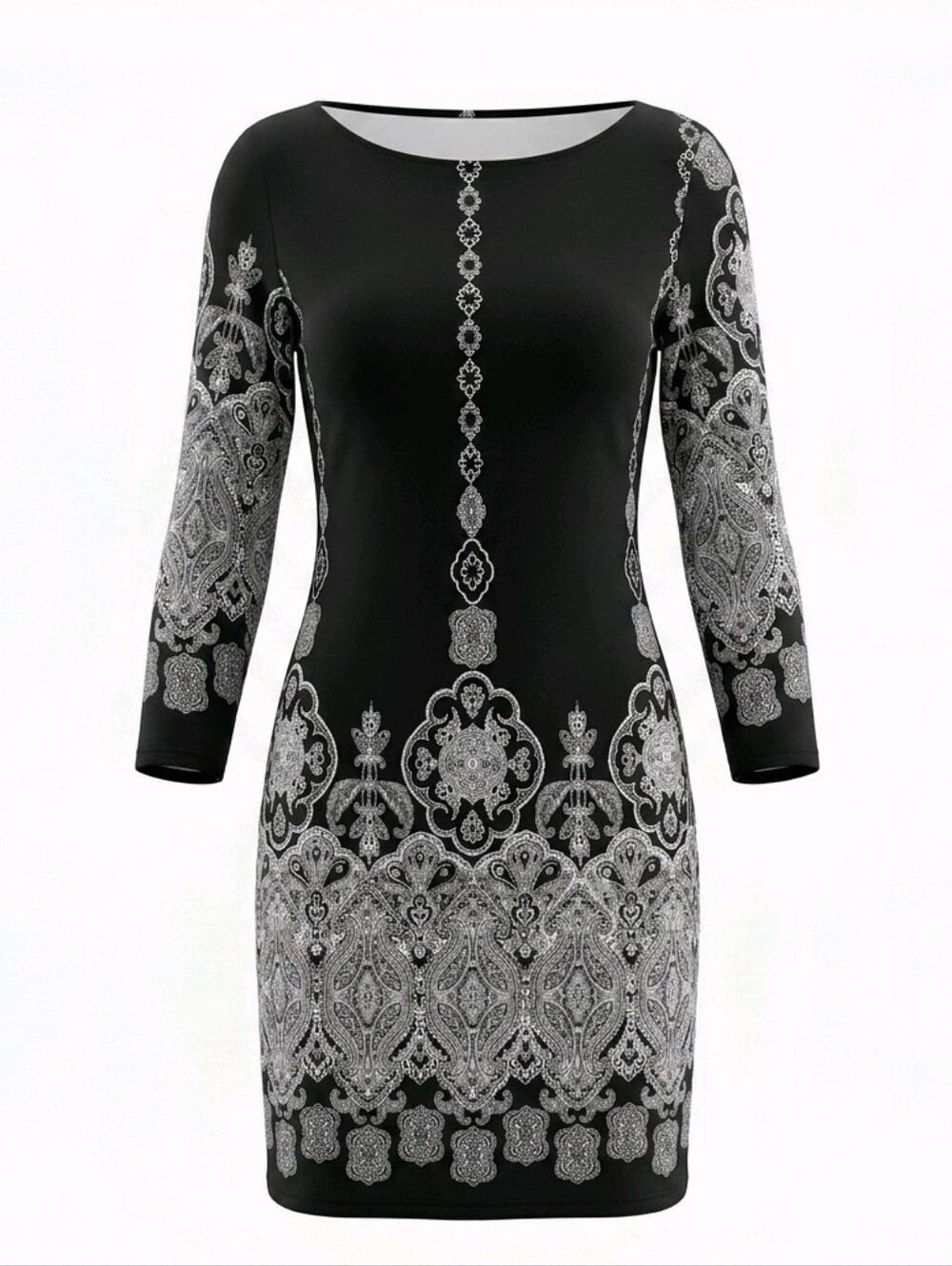 Enfocus Studio Womens Black White Paisley Border Print Sheath Dress Size 4